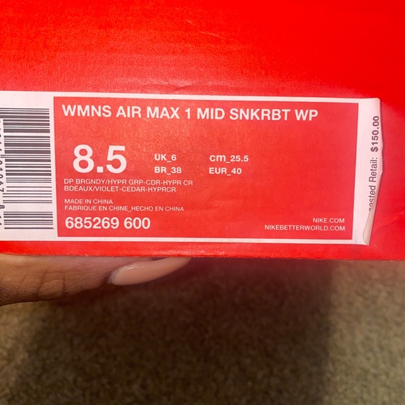 Nike Air Max 1 Mid Sneakerboot Deep Burgundy 8.5 - Picture 6 of 6